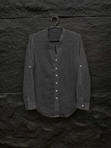 女士纯色单排扣宽松长袖休闲简约百搭薄纱衬衫