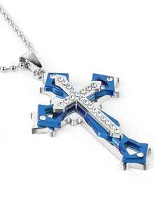 Simple 3-Layer Cross Pendant Necklace, Stainless Steel Chain, Fashionable Necklace Charm, Party Accessory Gift - Necklace - View 6