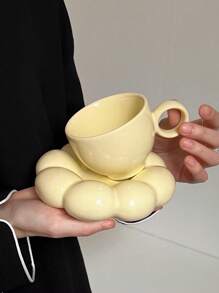 1set-Sunflower Design Ceramic Cup & Saucer Set, Multipurpose, Machine Washable, Material, Ideal For Coffee, Milk & Breakfast - Perfect Gift