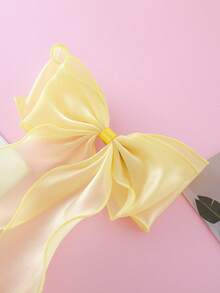 1pc Sweet Pink Princess-Style Large Bow Wave Ribbon Stretchy Hair Clip, Elegant Spring Hair Accessory, Bows, Cute, Classy, Winter Outfit Women, Girly, Hair Accessories, Valentines Accessories - Yellow - View 3