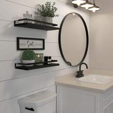 Floating Shelves, Bathroom Shelves Over Toilet With Wall Decor Sign, Wood Wall Shelves With Protective Metal Guardrail & Paper Storage Basket For Bathroom, Bedroom, Living Room, Kitchen - 黑色 - 查看 3