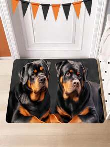 1/2 Stücke Schwarzer und Brauner Hund Rowena mit "Willkommen" Holzlogo Muster, warmer Bodenmatte Stil, geeignet als tägliche Türmatte, Wohnzimmerteppich, Küchen Bodenmatten Set, Heimdekoration