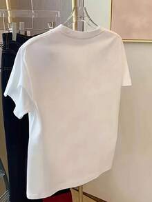 Women's Pure White Star & Shell Print Short Sleeve Midi T-Shirt, Stylish Print Casual Top, #3333 - White - View 3