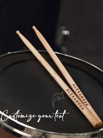 Customization 1Pair Maple Wood Drumsticks - 16" Classic Teardrop Wood Tip Drumsticks With Comfort Grip, Bulk Matched Pair For Professional & Student Drummers, Drums Accessories, Drumming Essentials, Polished Finish, Secure Packaging