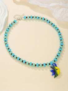 1pc Ocean Theme Vacation Style Faux Pearl, Resin Crack Bead, Ceramic Small Fish, Seaglass Tropical Fish, Starfish And Seashell Pendant Necklace For Women, Suitable For Gift And Everyday Wear