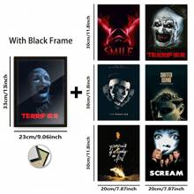 Optional Buy One Get Six Free Style, 12*16in Letters, Scary Clowns Pattern, Optional Frame, Optional 1 Pc Canvas Or Paintings With Polished Plexiglass Frame + 6 Pcs Canvas Posters, Replace Any Time, Modern Wall Art Decor For Home Living Room Bedroom Office, Home Decor, Home Accessories