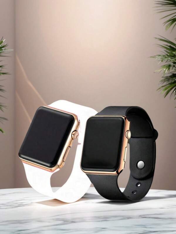 2pcs Fashionable And Simple LED Digital Display Square Electronic Watches For Young Students, Suitable For Daily Life, Essential For School, Parties, Travel, Perfect Gifts For Friends, Birthdays, Holidays, And Graduation Seasons. Ideal Choice For Gift Giving