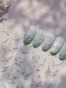 1pc Jelly Color Star & Moon Curve Necklace, Hanging In Starry Sky, Heart-Shaped Starry Night Self-Adhesive DIY Nail Sticker, Nail Repair Sticker - Multicolor - View 4