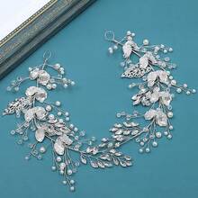 Korean Style Bride Pearl & Crystal Headband, Rustic Bridal Hair Accessories, Alloy & Rhinestone Hairband For Hanfu And - Silver - View 5