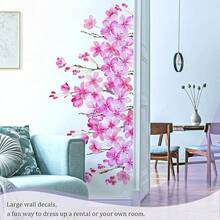 Calcomanías de pared de hojas verdes para despegar y pegar, calcomanías de pared de vinilo de hojas de flores grandes, decoración del hogar de vid extraíble, arte para dormitorio, sala de - Flor rosa B - Ver 9