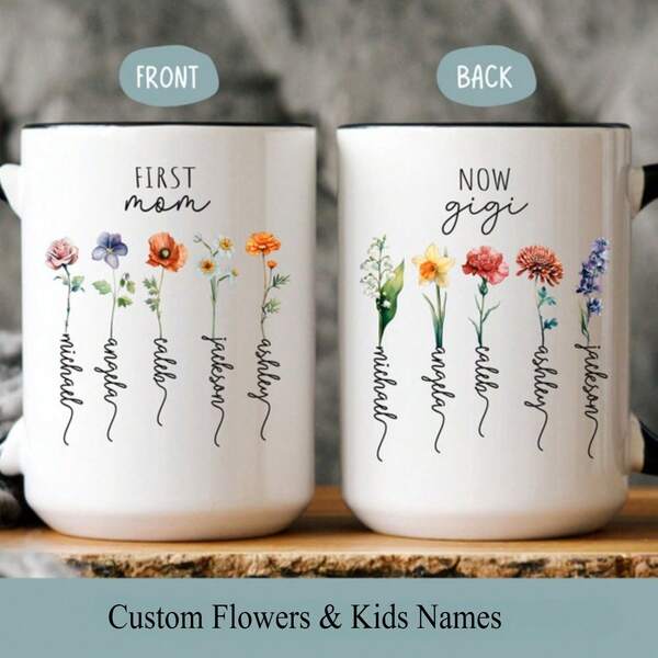 1pc 11oz Gigi Birth Flower Mug Mother's Day Gift Personalized Mom Grandma And Grandkid Coffee Cup Mother In Law Birthday Christmas Nana Custom Mug