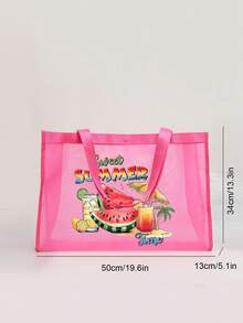 1 件装网状沙滩包尼龙材质字母印花沙滩网手提包，容量大，自己使用或赠送他人，返校用品沙滩包，防水背包度假包，适合朋友、妈妈、老师、母亲节礼物，夏季必备品，沙滩必备品 - 彩色 - 查看 8