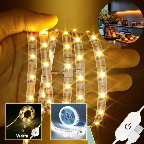 1m/2m/3m/4m/5m/10m/15m Tira de Luz LED Branca Quente 2835 Sensível ao Toque, 30 LEDs/m, Adequada para Quarto, Iluminação da Sala de Estar, Decoração, Luz de Bottom da TV