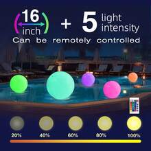 Light Up Beach Ball - 16" LED Floating Pool Ball Large Inflatable Pool Toys With 16 Colors Lights And 4 Modes With Remote Control Outdoor Pool Party Games(4-6-8Pcs) - Black - View 2