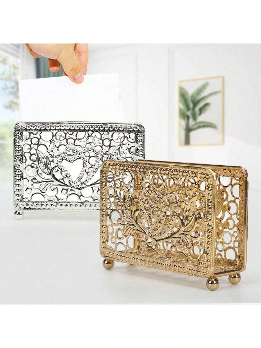 1pc Electroplated Square Metal Napkin Holder, Hotel Western Restaurant Standing Tissue Holder - Multicolor - View 1