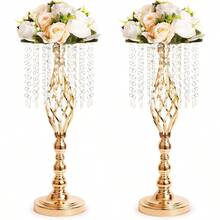 2 件，水晶花架婚礼餐桌中心装饰，高大优雅的金属插花架，桌面金属花瓶，适用于婚礼派对晚宴活动酒店家居装饰礼品塑料花，金色和银色 - 彩色 - 查看 13