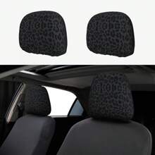 2pcs Black Leopard Print Car Headrest Covers, Universal Fit