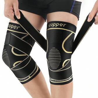 1 stuk koperen kniebraces met band voor kniepijn bij vrouwen en mannen, kniecompressiekous bij artritis, kruisbandletsel, meniscusscheur, verlichting van gewrichtspijn, knieondersteuning voor werken, hardlopen en gewichtheffen
