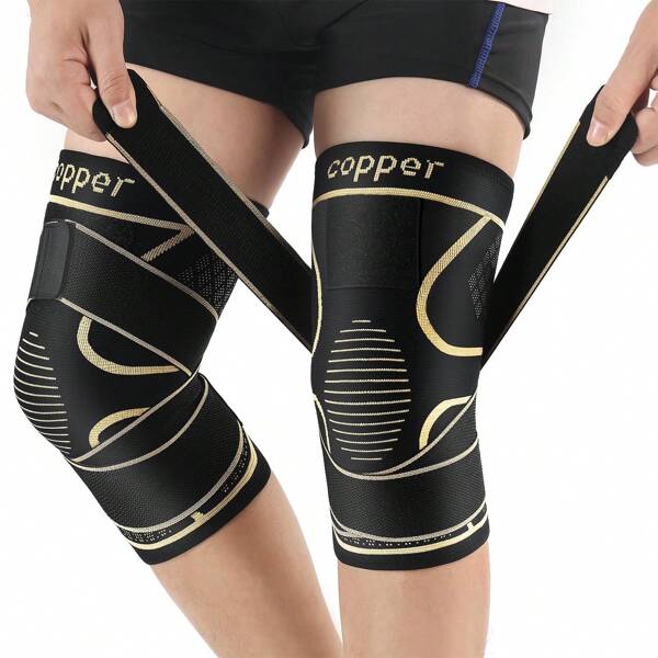 1pc Copper Knee Braces With Strap For Knee Pain Women And Men, Knee Compression Sleeve For Arthritis, ACL, Meniscus Tear, Joint Pain Relief, Knee Support For Working, Running, Weightlifting