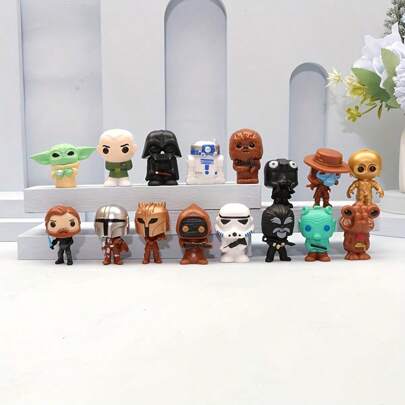  16 st Star Wars PVC-miniatyractionfigurer - Rumsdekorationssaker Diverse karaktärssamling för heminredning och festpresenter, perfekt för fans 18+, födelsedagspresenter, festdekorationer | Diverse karaktärsuppsättningar | Detaljerat hantverk, Star Wars-samlarobjekt