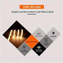 1M/2M/3M/4M/5M Tira de Luz Regulável Touch COB USB, Iluminação Complementar de 5V 8MM Branca e de Tom Quente, Adequada para Iluminação Ambiente, Iluminação Traseira de TV