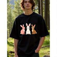 Good QualityComfort Colors Crewneck, White Undershirts Boys, Adorable Bunny Trio Graphic Tee For Easter And Spring, Workout Tshirt, Big And Tall T-Shirts For Men - Black - View 1