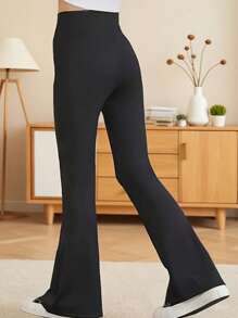 Pantalones acampanados negros con estampado de corazones para niñas, leggings de yoga de alta elasticidad elegantes, pantalones casuales largos de moda para niños