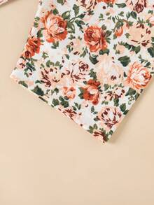 3pcs Baby Girls' Flower & Stripe Full Print Sleeveless Top + Shorts Set