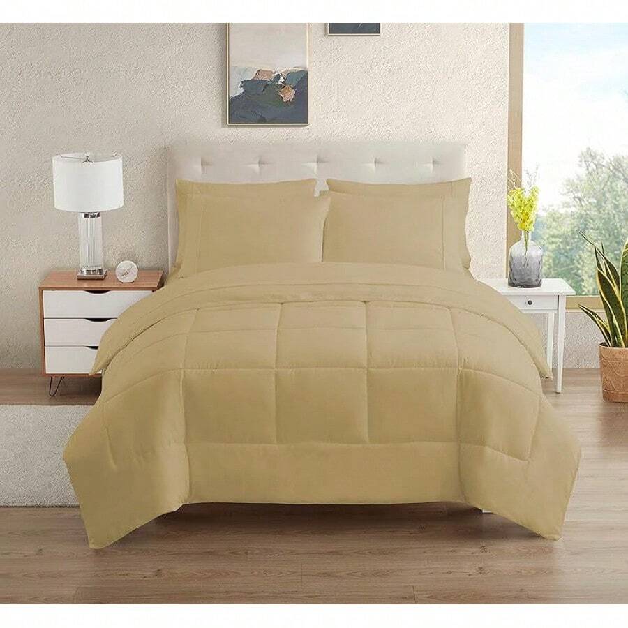JIANGTAO-Dorm Room Essentials College Bedding Comforter Set 5 Piece Twin XL Size Bed In A Bag For College Students Boys And Girls, Twin XL, Navy Blue - 駝色 - 查看 1