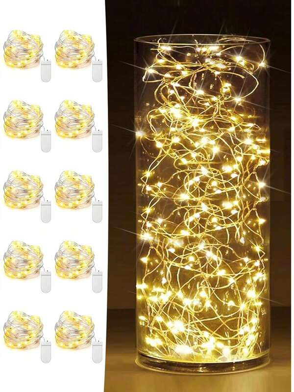 10 Pack LED Fairy Lights Battery Operated String Lights - 7ft 20LED Waterproof Silver Wire Firefly Starry Moon Lights For DIY Crafts Wedding Table Centerpieces Party Bedroom Christmas, It Can Present A Fairy-Tale Atmosphere Effect