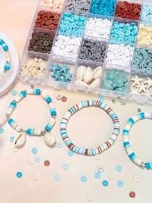 1 Set de kit de manualidades de pulsera con cuentas de temática oceánica, suministros para hacer pulseras de la amistad de vacaciones de verano que incluye cuentas de arcilla, artesanía de joyería DIY, regalo para vacaciones