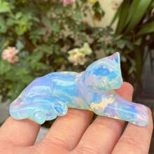 1 pieza Figura de gato de Obsidiana natural/Ópalo, Gato de cristal de cuarzo, Estatua de animal de cristal, Decoración para el hogar, Artículo de regalo de cristal; *El ópalo es sintético, por favor evite si le preocupa