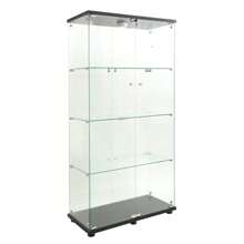 Vinoteca Brightness 164*80*36 cm con 4 niveles de almacenaje, puertas dobles, cristal templado, mueble de almacenaje, vitrina de cristal, mueble de colección, salón/dormitorio, color negro
