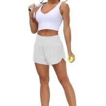 Womens High Waisted Running Shorts Quick Dry Athletic Workout Shorts With Mesh Liner Zipper Pockets Loose Fit - 白色 - 查看 3