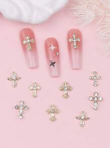 10-Pack Gold Cross Nail Art Decorations Metallic Style DIY Nail Art Glitter Metal Diamonds Fake Nail Art Decoration Accessories For Women And Girls Nail Art Supplies DIY Nail Art Accessories