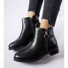 女士尖头侧拉链设计休闲短靴，时尚日常穿着