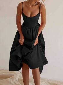ANCHOSE Elegantes einfarbiges Trägerkleid für Damen, Frühling/Sommer