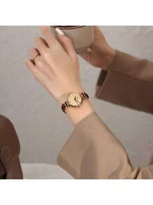 1pc Women's PU Leather Strap Round Digital Small Dial Vintage British Style Niche Luxury Quartz Watch, Suitable For Daily Wear