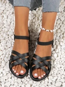 2025 Latest Women Sandals - Black Sandals - Criss-Cross Design - Fashion Casual - Beach & House Slippers - Plus Size Minimalist Flat Sandals