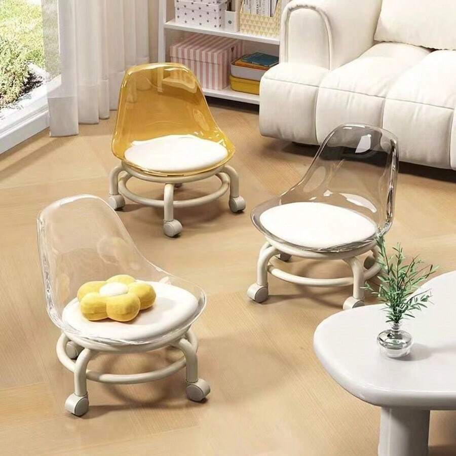 1pc Swivel Stool, Minimalist & Fashionable Backrest Lumbar Support Acrylic Low Stool, Small Chair