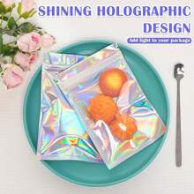2025100 Pcs Smell Proof Bag, Zip Lock Mylar Bags With Clear Window, Resealable Holographic Bag For Gift, Jewelry, Snack, Candy, Treat, Small Business Packaging Bags, Small Goody Baggies (4x6in) - 綠色 - 查看 3