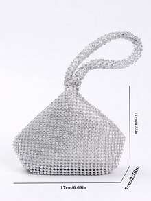 Lightweight, Business Casual Rhinestone Decor Bucket Bag Mini Drawstring Design, Clear Bag Faux Pearl Bag Evening Bag, Dinner Bag Glamorous, Elegant, Exquisite, Quiet Luxury Rhinestone For Party Girl, Woman, Bride Perfect For Party - Multicolor - View 11