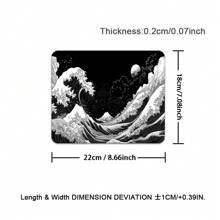 Extra Large Japanese Wave Gaming Mouse Pad - Non-Slip, Washable Rubber Base Desk Mat With Vibrant Black & White Great Wave Off Kanagawa Design, Ideal For Gamers & Professionals, Extra Long & Thick Table Pad, Nonslip Base, Fabric Top
