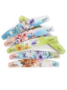 5 pezzi Lime per unghie con stampa farfalla in inchiostro, grane 80/100/150/180/240, a forma di mezzaluna, impermeabili, carta vetrata di alta qualità, blocco lucidante per la cura professionale delle unghie