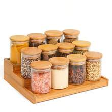 1 peça/1 conjunto com 12 potes de vidro para armazenamento com tampas herméticas de bambu, recipientes portáteis transparentes para alimentos para chá, grãos de café, açúcar, doces, biscoitos, especiarias e utensílios de cozinha - Claro - Ver 9
