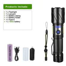 1 PIEZA Linterna LED de alta luminosidad, XHP360 + COB, 6 modos de iluminación, zoom, linterna recargable súper brillante, con clip y imán de botón, linterna multifuncional para exteriores, para camping, pesca, senderismo, ciclismo, emergencias, trabajo - Negro - Ver 14