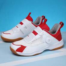 男士时尚运动鞋，简约舒适橡胶厚底防滑运动训练鞋，室内羽毛球训练鞋，纯色运动学院风基本款面料系带鞋，户外运动鞋，适合节日、婚礼、校园、派对、办公室、家庭健身房、户外、海滩、四季的羽毛球鞋 - 紅白色 - 查看 12
