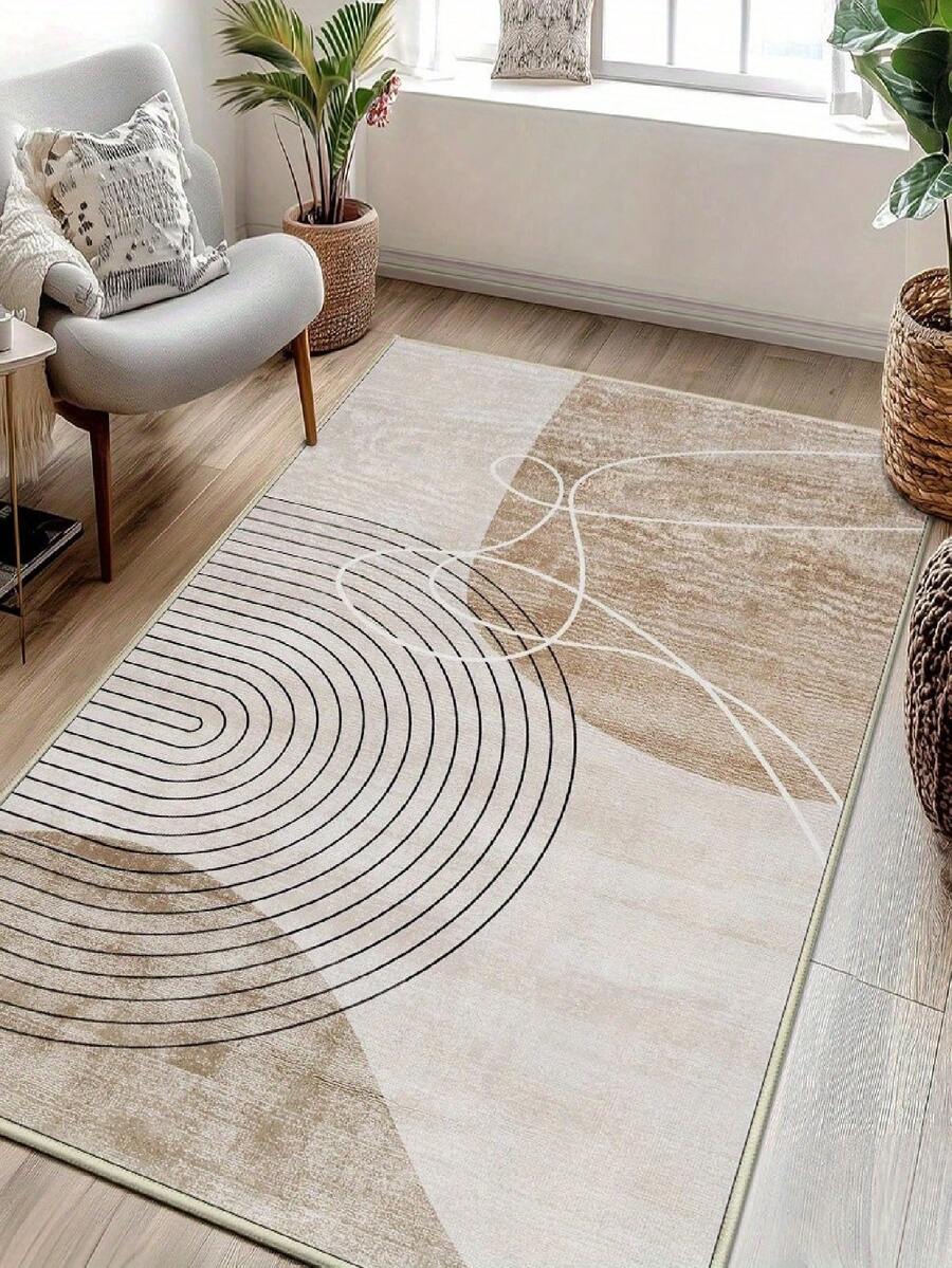 1pc Minimalist Style Carpet, Combination Of Lines And Geometric Patterns, Muted Color Palette, Large Area Rug, Decorative Carpet, Home Decor Carpet, Dirt-Resistant, Comfortable, Washable Carpet, Area Rug, Carpet, Living Room Decor Carpet, Living Room Carpet, Bedroom Decor Carpet, Bedroom Carpet, Bathroom Decor Carpet, Bathroom Mat, Study Room Decor Carpet, Wardrobe Decor Carpet, Bathroom Decor Carpet - Multicolor - View 1