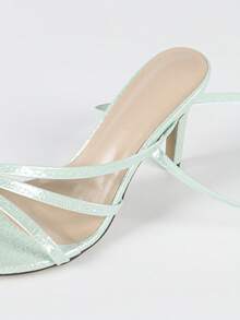 女士尖头金属 T 型带高跟凉鞋，性感时尚派对闪光金色高跟鞋 - 薄荷綠 - 查看 9