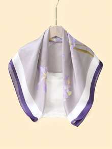 1pc Elegant Versatile Imitation Silk Scarf, Purple Orchid Pattern - Violet Purple - View 3